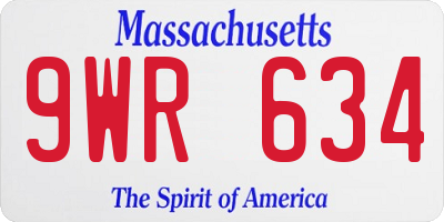 MA license plate 9WR634