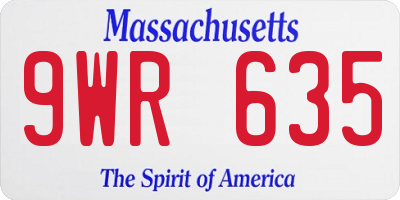 MA license plate 9WR635