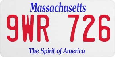 MA license plate 9WR726