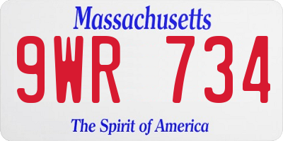 MA license plate 9WR734