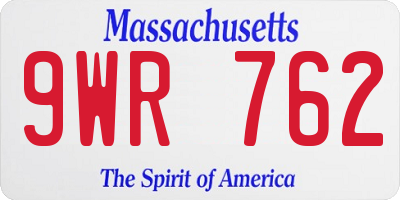 MA license plate 9WR762