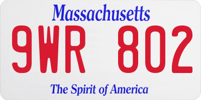 MA license plate 9WR802