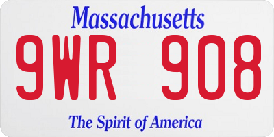 MA license plate 9WR908