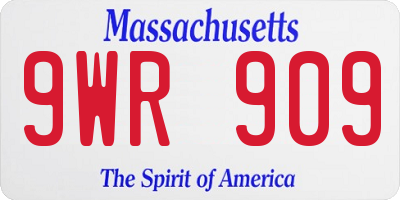 MA license plate 9WR909