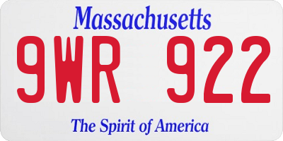 MA license plate 9WR922