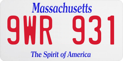 MA license plate 9WR931