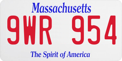 MA license plate 9WR954