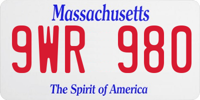 MA license plate 9WR980