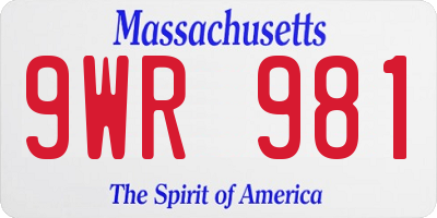 MA license plate 9WR981