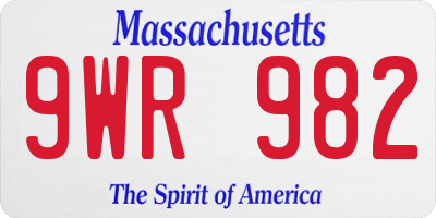 MA license plate 9WR982