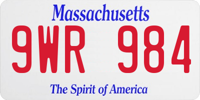 MA license plate 9WR984