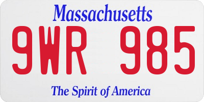 MA license plate 9WR985