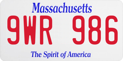MA license plate 9WR986