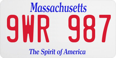 MA license plate 9WR987