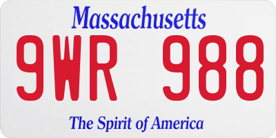 MA license plate 9WR988