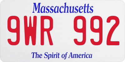 MA license plate 9WR992