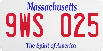 MA license plate 9WS025