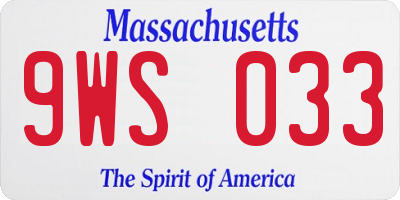 MA license plate 9WS033