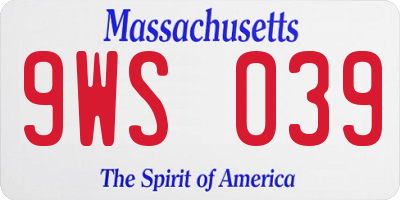 MA license plate 9WS039