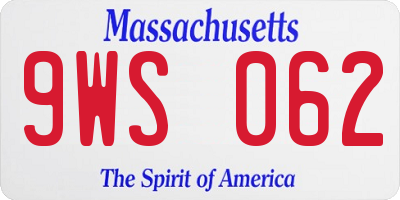 MA license plate 9WS062
