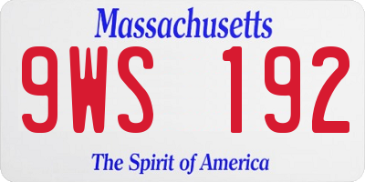 MA license plate 9WS192