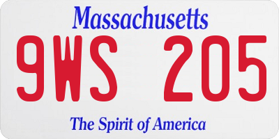 MA license plate 9WS205