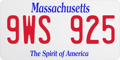MA license plate 9WS925