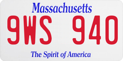 MA license plate 9WS940
