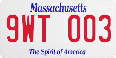 MA license plate 9WT003