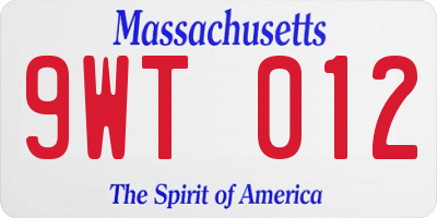 MA license plate 9WT012