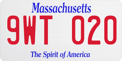 MA license plate 9WT020