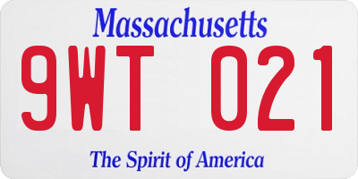 MA license plate 9WT021