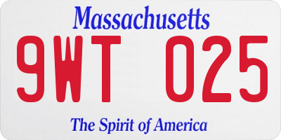 MA license plate 9WT025