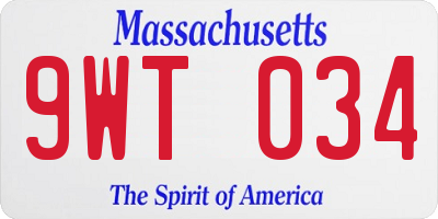 MA license plate 9WT034