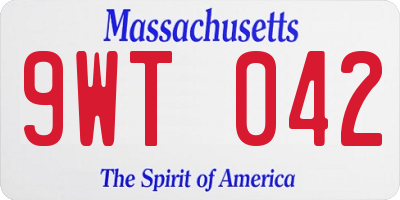 MA license plate 9WT042