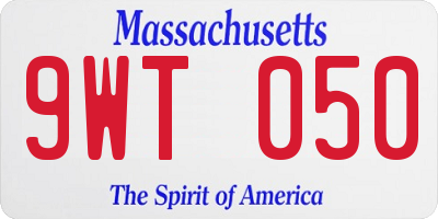 MA license plate 9WT050