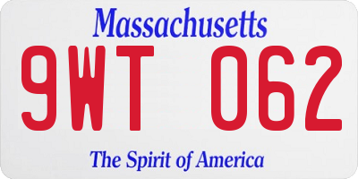 MA license plate 9WT062