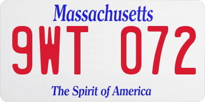 MA license plate 9WT072