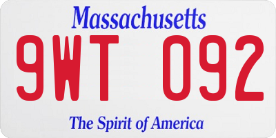 MA license plate 9WT092