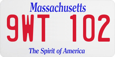 MA license plate 9WT102