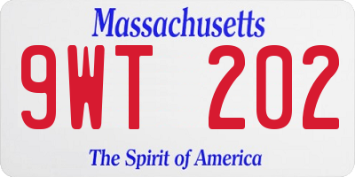 MA license plate 9WT202
