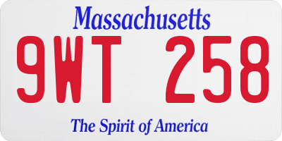 MA license plate 9WT258