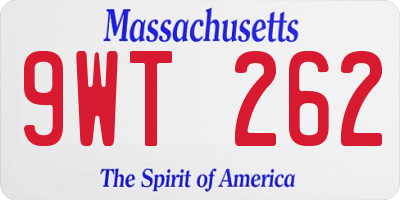 MA license plate 9WT262