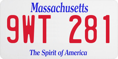 MA license plate 9WT281