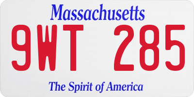 MA license plate 9WT285