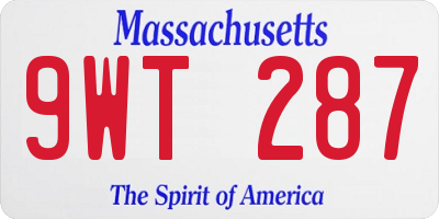 MA license plate 9WT287