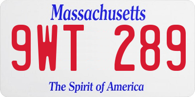MA license plate 9WT289