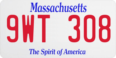 MA license plate 9WT308