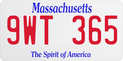 MA license plate 9WT365