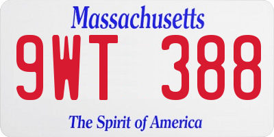 MA license plate 9WT388